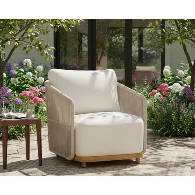 Alpine Teak Wood Outdoor Arm Chair with Black Rope Design | Wayfair North America