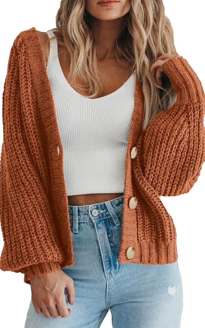 PRETTYGARDEN Women's Chunky Knit Open Front Sweater Long Sleeve Button Loose Short Cardigan Outer... | Amazon (US)