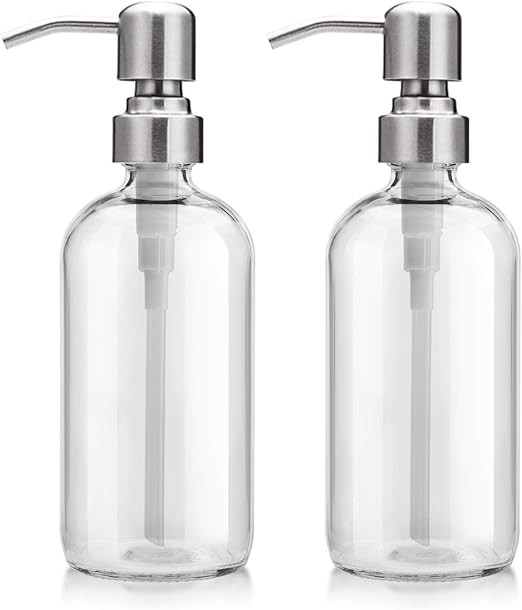 AmazerBath 2-Pack Soap Dispensers, 16 OZ Clear Glass Soap Bottles with Stainless Steel Pump Hand ... | Amazon (US)