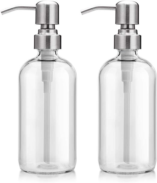 AmazerBath 2-Pack Soap Dispensers, 16 OZ Clear Glass Soap Bottles with Stainless Steel Pump Hand ... | Amazon (US)