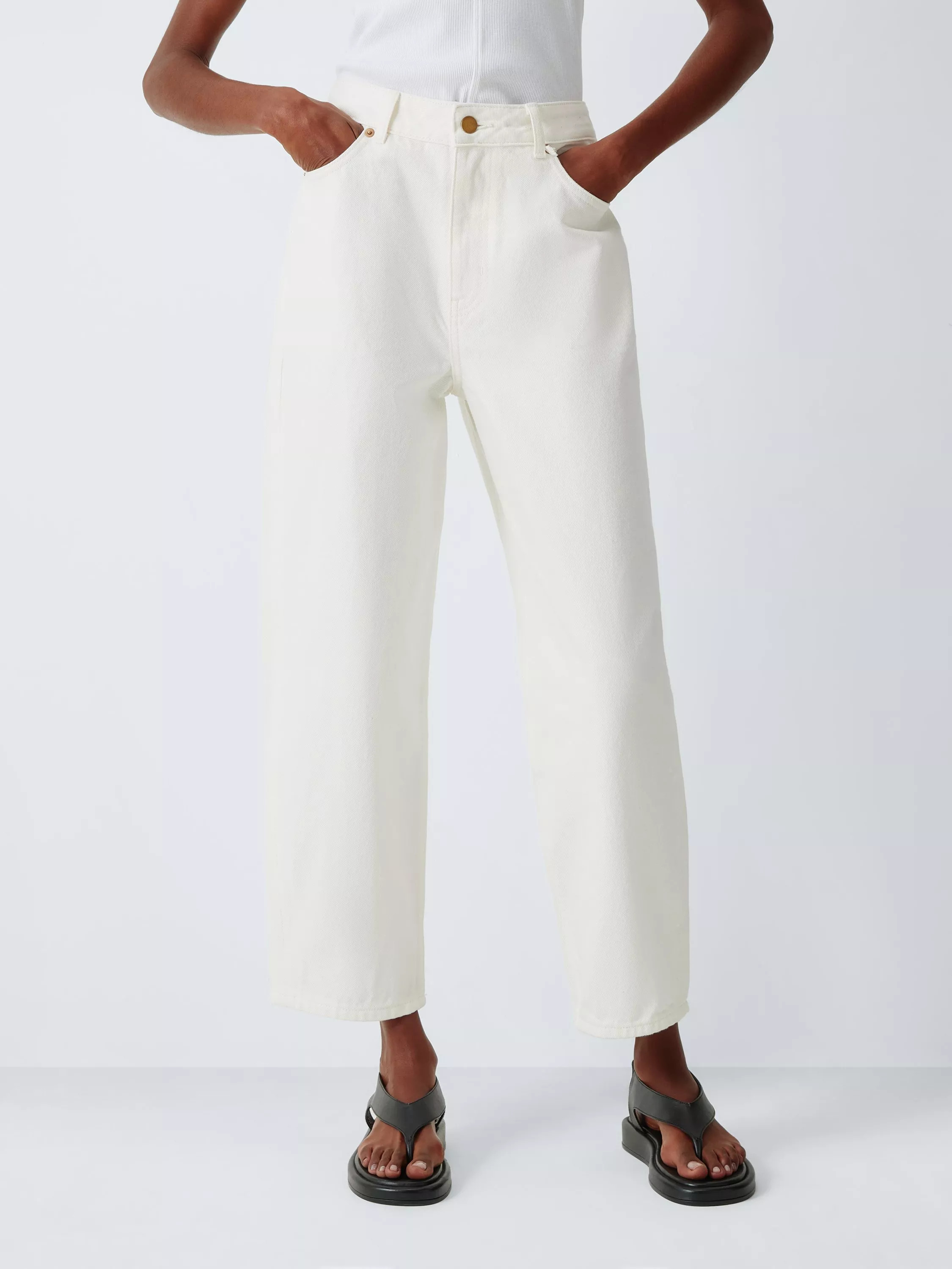 Mid Rise Barrel Leg Jeans, Ecru | John Lewis (UK)