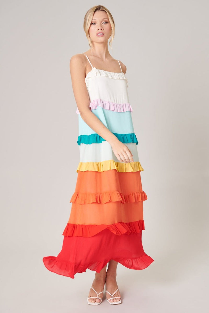 Taste the Rainbow Sleeveless Ruffle Maxi Dress | Sugarlips