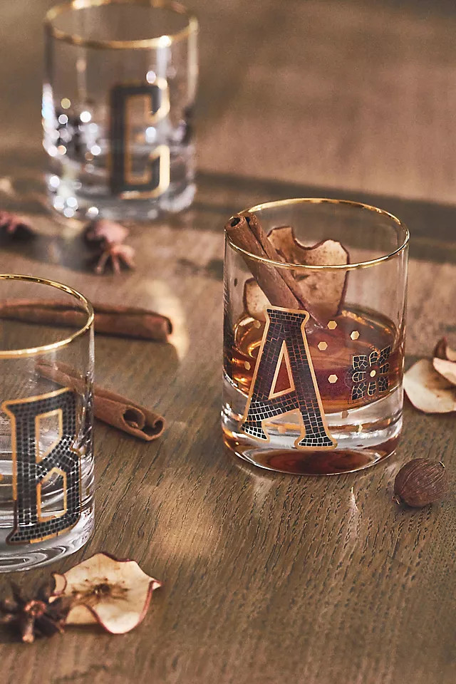 Bistro Tile Monogram Old Fashioned Glass | Anthropologie (US)