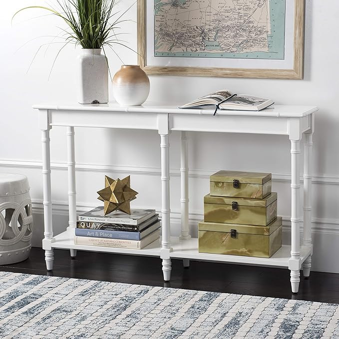 Safavieh Home Noam Coastal White Bamboo Style Console Table | Amazon (US)