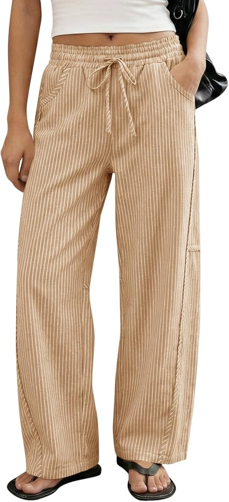 Cicy Bell Womens Wide Leg Striped Pants High Waisted Baggy Casual Barrel Drawstring Lounge Trouse... | Amazon (US)