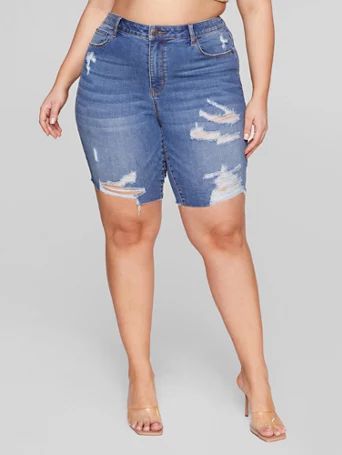 Mid Rise Destructed Bermuda Shorts - Fashion To Figure | Fashion To Figure