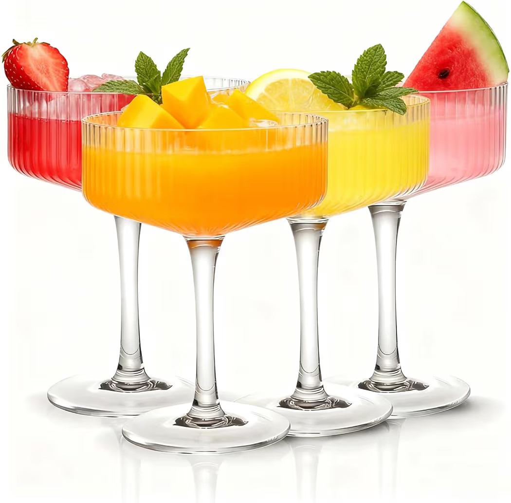 4 Pcs Ribbed Coupe Glasses, 10 oz Large Vintage Martini Glass Set, Unique Margarita Glass, Classi... | Amazon (US)