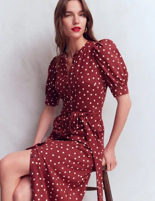 Boden Women's Puff Sleeve Ponte Shirt Dress in Red | Size 20/22 | Boden (US)