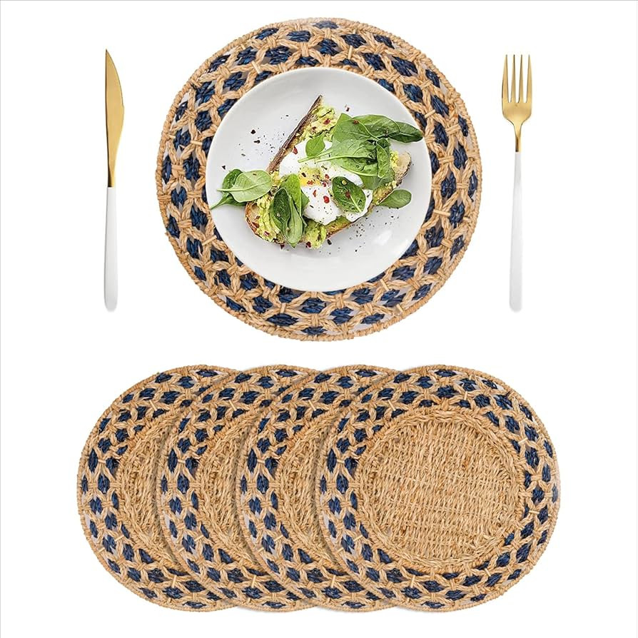 LilaCraft 4 Packs, Mesh-Patterned Woven Round Seagrass Placemats, Boho Placemats Set, Large Woven... | Amazon (US)