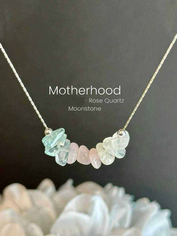 1pc Pink Quartz Labradorite Stone Pendant Necklace Mother's Day Gift | SHEIN