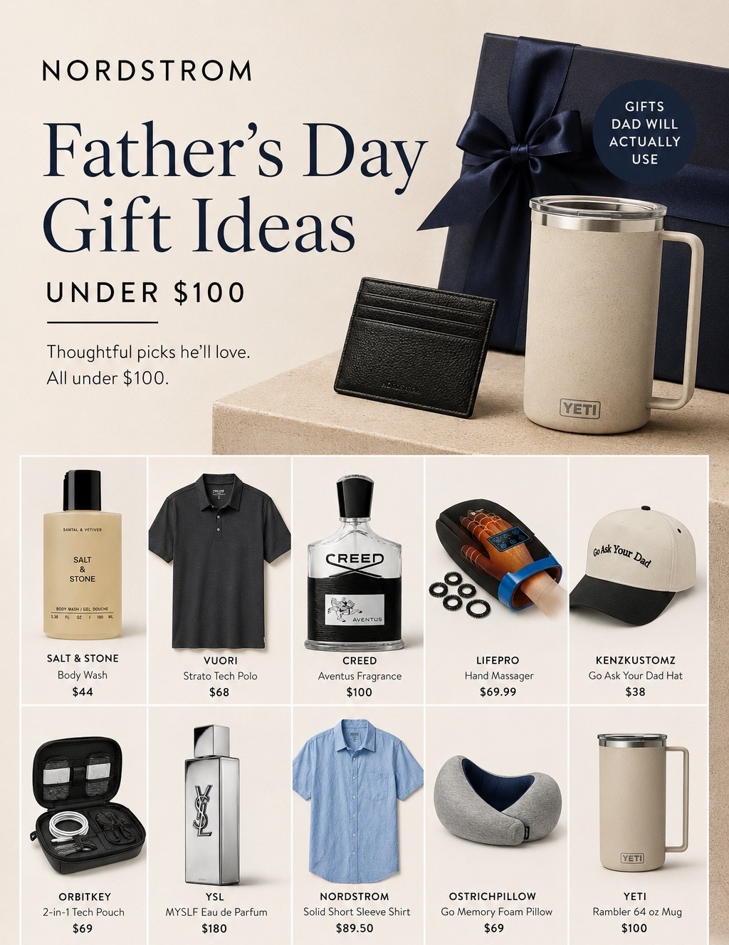 Father’s Day gifting made easy 🤍
Rounded up the best Nordstrom finds he’ll actually use — from elevated basics and luxe cologne to wellness + tech gifts all under $100. The kind of gifts that feel thoughtful without feeling last minute. #LTKMens #LTKGiftGuide

Father’s Day gifts, Nordstrom gifts for men, gifts for dad under $100, affordable luxury gifts, men’s gift guide, Nordstrom Father’s Day sale, best gifts for him, gifts dad will love, men’s cologne gifts, Vuori polo, YETI mug, wellness gifts for men, grooming gifts, tech gifts for dad, stylish gifts for men, luxury gifts under $100, Father’s Day shopping ideas, Nordstrom men’s fashion, practical gifts for dad, gifts for husbands