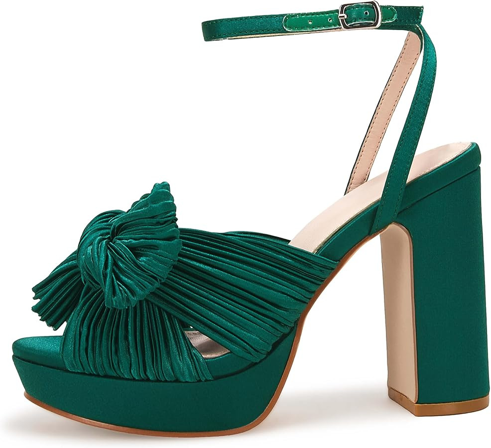 VETASTE Women's Pleated Bow Knot Platform Heeled Sandals Open Toe Chunky Block Heel Ankle Buckle ... | Amazon (US)