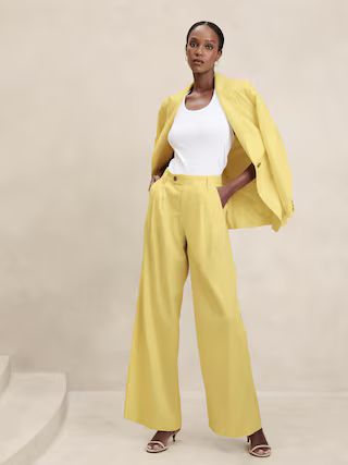Linen-Blend Wide-Leg Pleated Trouser | Banana Republic Factory