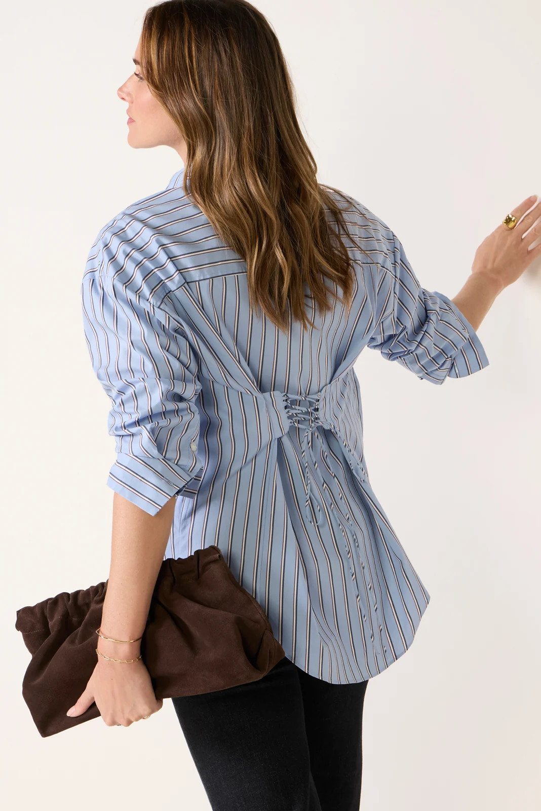 HABITUAL Women's Tie Back Poplin Shirt, Size Small, Blue | Evereve