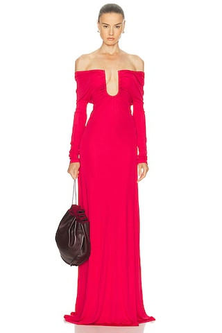 Arced Palm Strapless Shawl Gown | FWRD 