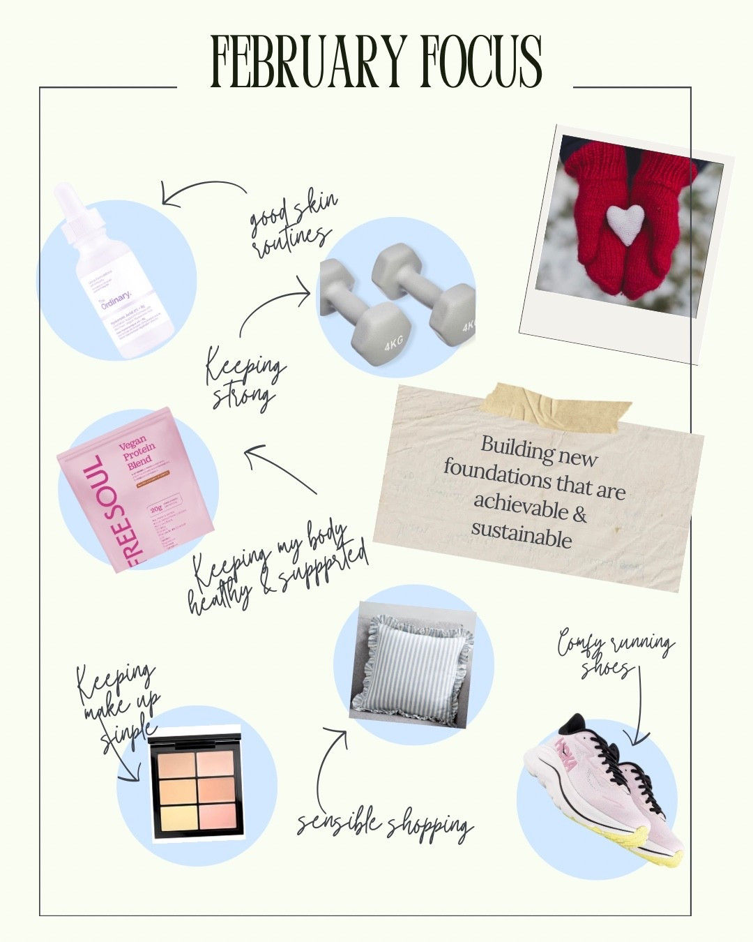 February focus 🤍

This month is about building new foundations that actually feel achievable & sustainable ✨
No pressure. No perfection. Just small choices that add up.

🧴 keeping skincare routines simple but consistent
💪🏽 staying strong (even if that just means showing up)
🥤 supporting my body with things that actually help
🏃🏼‍♀️ comfy running shoes that make movement feel easier
🛍️ sensible shopping over impulse buys
💄 low-effort makeup that works every day
🏡 creating cosy, calm spaces at home

February isn’t about doing more — it’s about doing what works and sticking with it 🤍
Everything I’m loving and using is linked here ✨

#LTKbeauty #LTKuk #LTKwinter