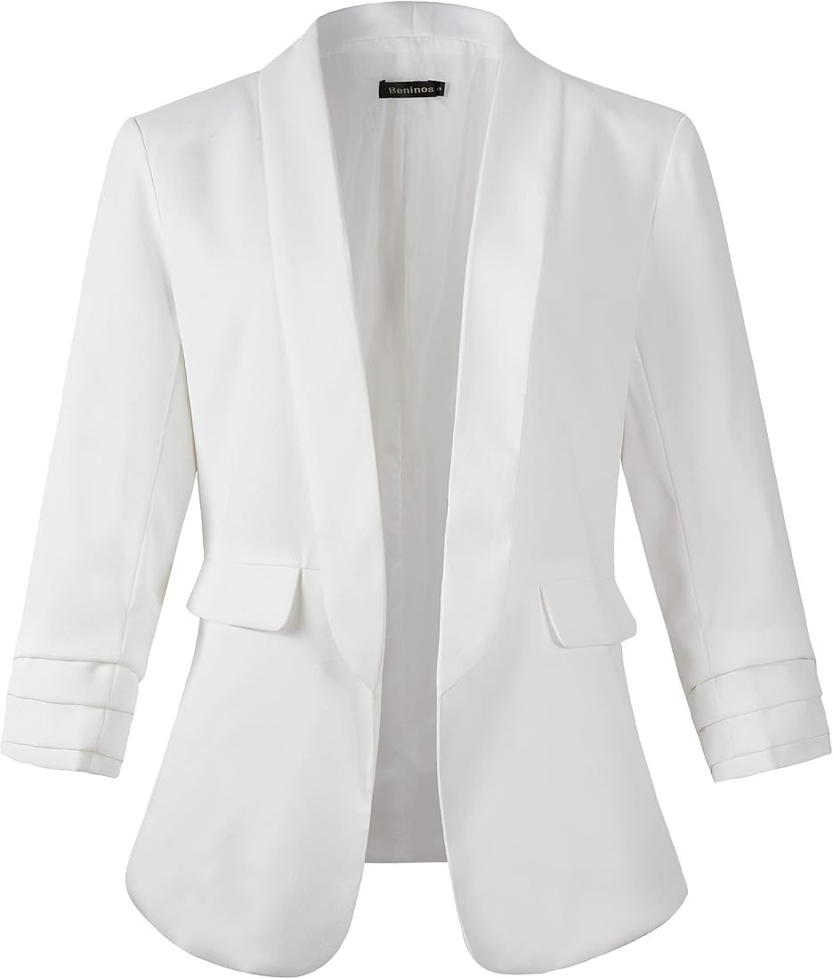 Beninos Womens Casual 3/4 Folding Sleeve Boyfriend Blazer Jacket with No Button | Amazon (US)