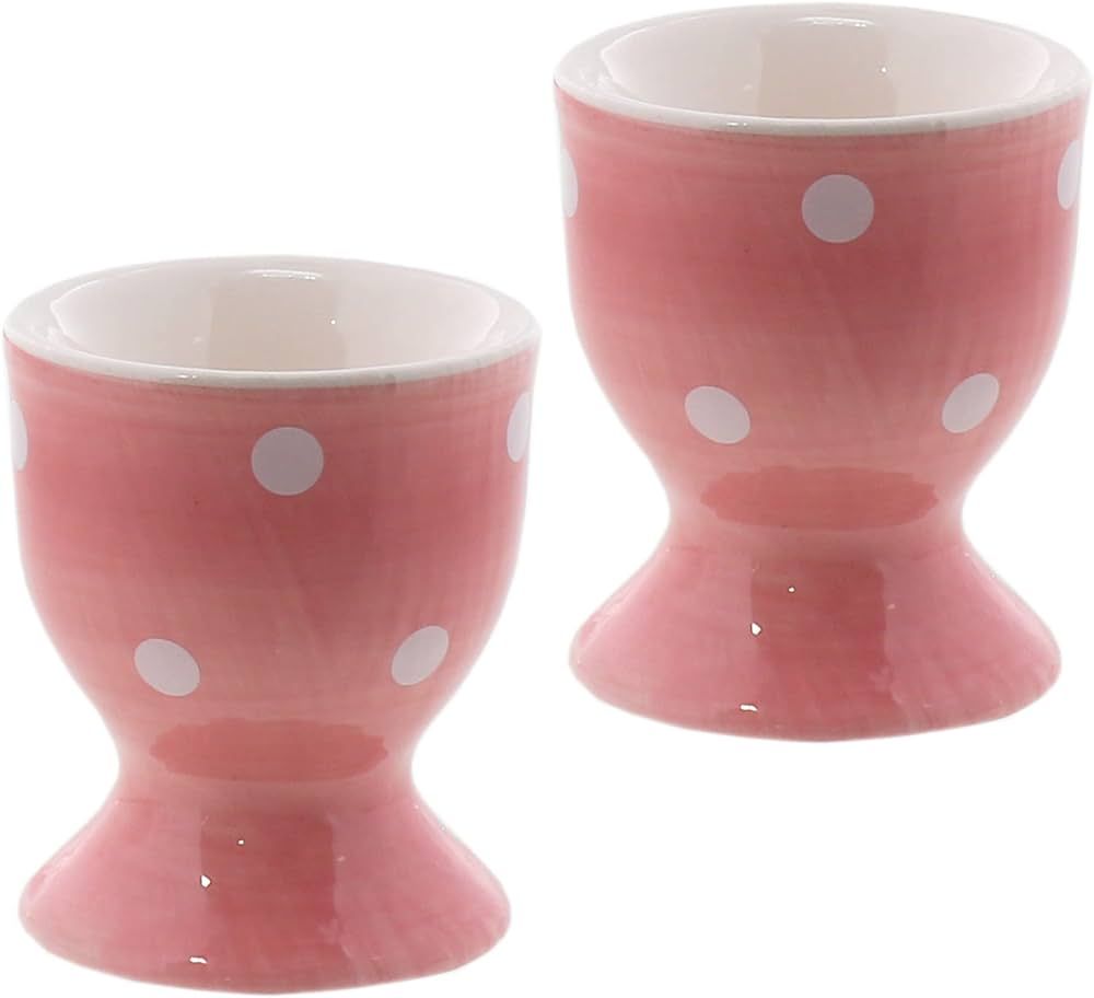 Servette Home Egg Cup Cute Ceramic Soft Boiled Egg Holder - Set of 2 (Pink Polka Dot) | Amazon (US)