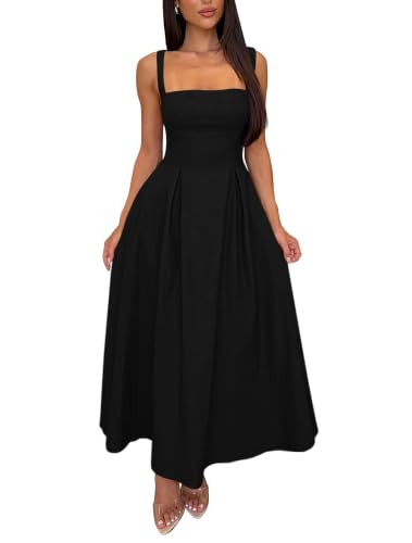 YMDUCH Women's Sleeveless Square Neck A-line Flowy Long Formal Dress | Amazon (US)