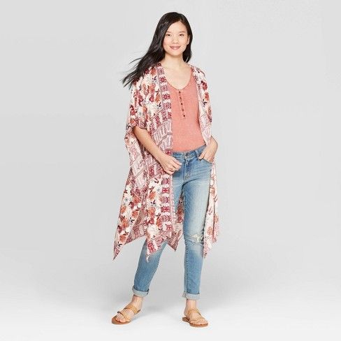 Women's Floral Print Elbow Sleeve Open-Front Jacket - Knox Rose™ Red | Target