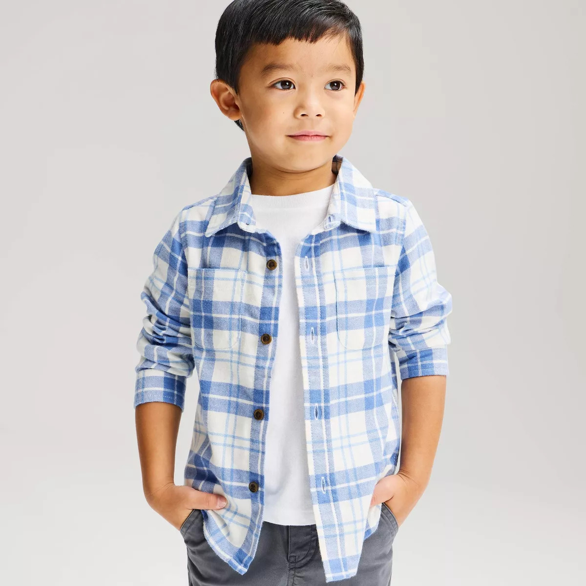 Toddler Boys' Long Sleeve Plaid Button-Down - Shirt Cat & Jack™ Light Blue 12M | Target