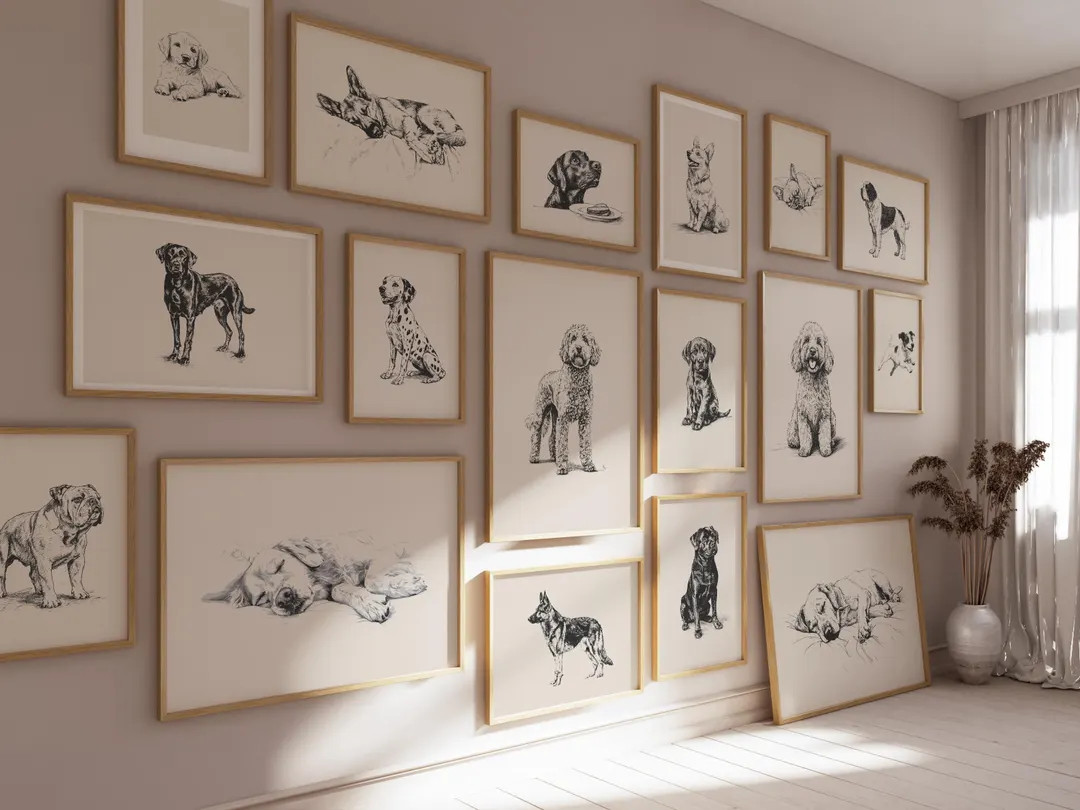 Dog Prints Set, Vintage Dog Art, Printable Dog Art, Dog Lover Gift, Dog Gallery Wall, Antique Ret... | Etsy (US)