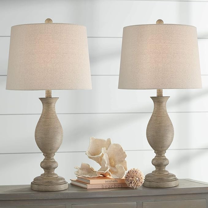 Serena Country Cottage Traditional Style Table Lamps Set of 2 Cream Beige Gray Faux Wood Oatmeal ... | Amazon (US)