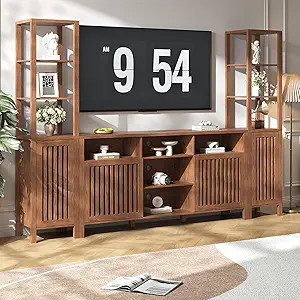 Farmhouse TV Stand for 70 inch TVs, Entertainment Center with Bookshelves - 4 Door Media Console ... | Amazon (US)