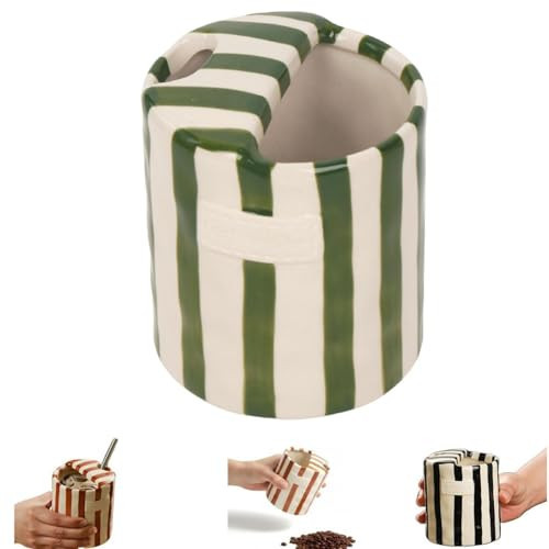 HORNEDI Ceramic Coffee Mug,Ceramic Mug,Retro Striped Ceramic Mark Hand-Painted Cup,10 oz Coffee Mug,Ceramic Coffee Mugs Cups Porcelain,Ceramic Mug with Sip Hole(1Pcs Green) | Amazon (US)