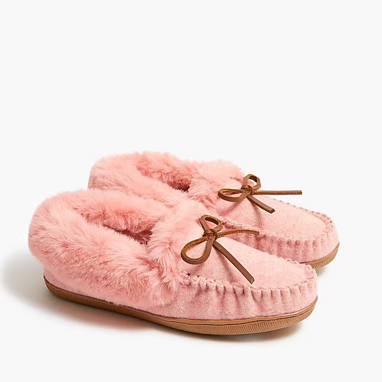 Heathered faux-shearling moccasin slippers | J.Crew Factory