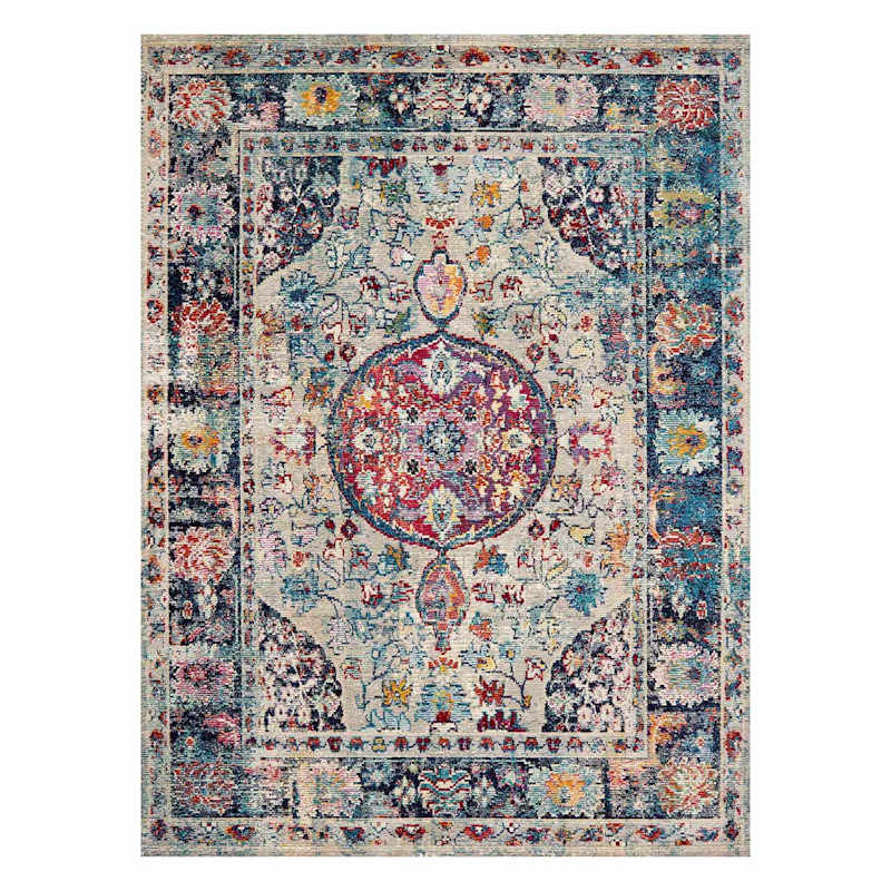 (B518) Luna Medallion Multicolor Fringe Area Rug, 5x7 | At Home