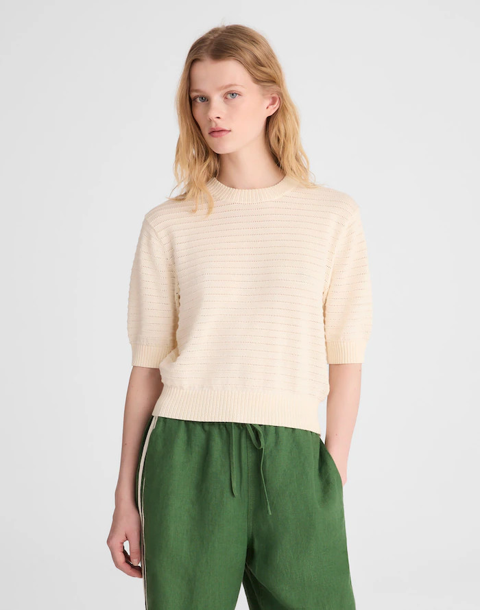 Textural-Stitch Crewneck Sweater in 100% Cotton | Madewell