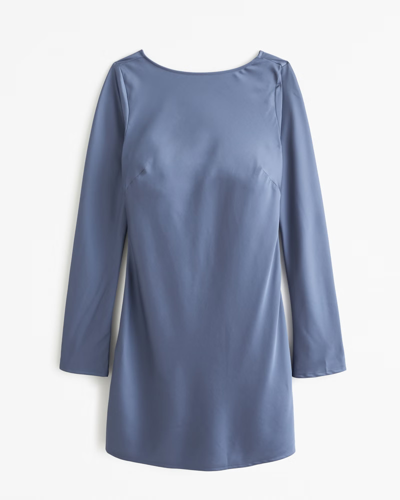 Satin Long-Sleeve Open-Back Mini Dress | Abercrombie & Fitch (US)