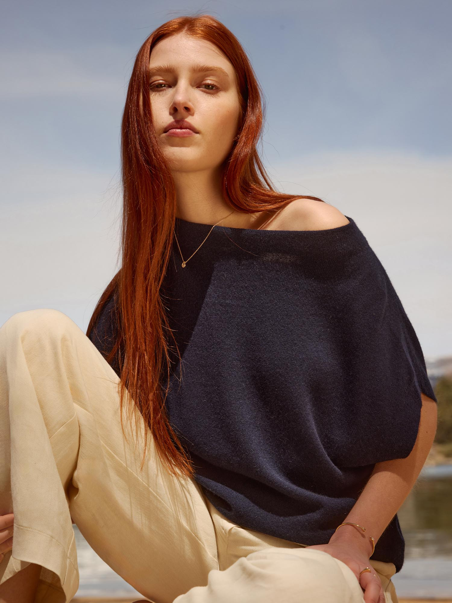 Women's Morten Funnel Neck Top in Navy | Brochu Walker | Brochu Walker