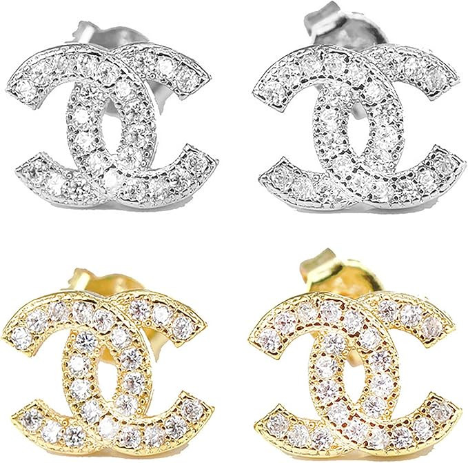 MixiuEuro Women Girls Double Heart Stud Earrings Silver CZ Cubic Zirconia Goldfidh Stud Earrings ... | Amazon (US)