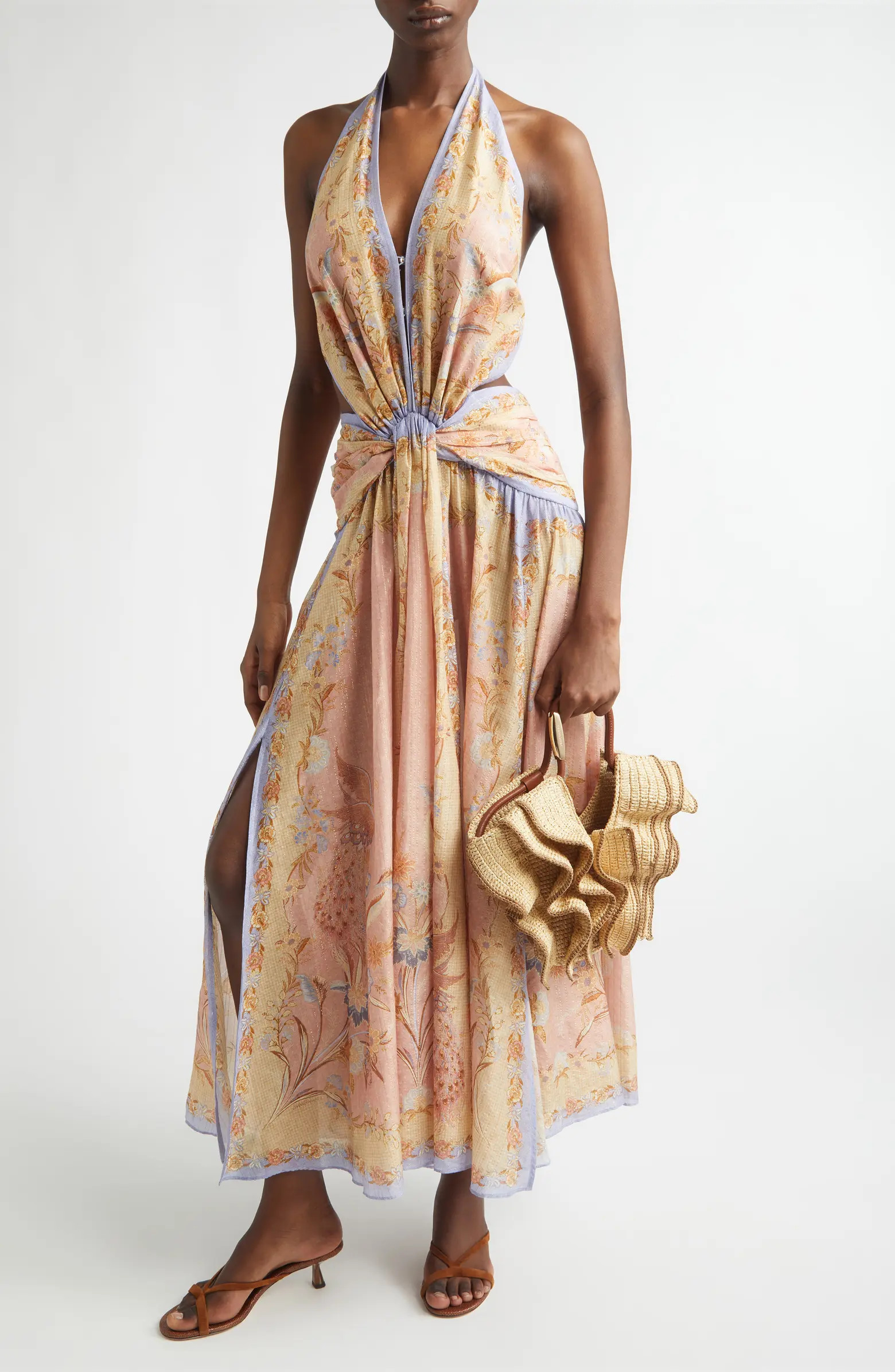 Zimmermann Indra Metallic Stripe Print Silk & Cotton Halter Maxi Dress | Nordstrom | Nordstrom
