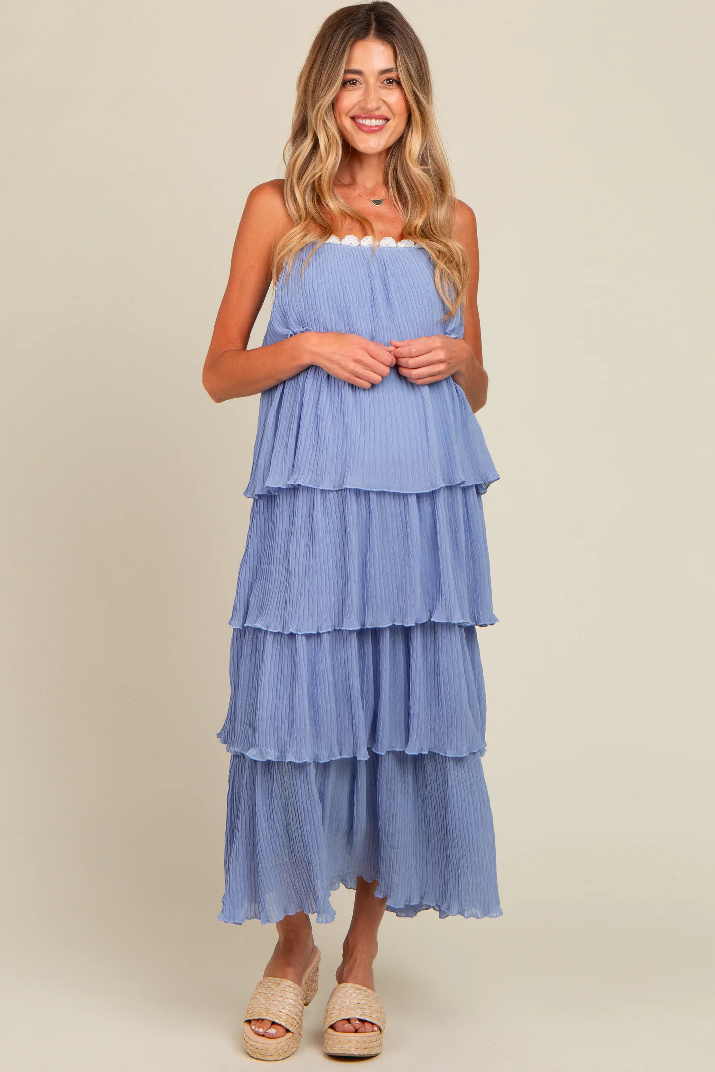 Periwinkle Ruffle Tiered Maternity Maxi Dress | PinkBlush Maternity