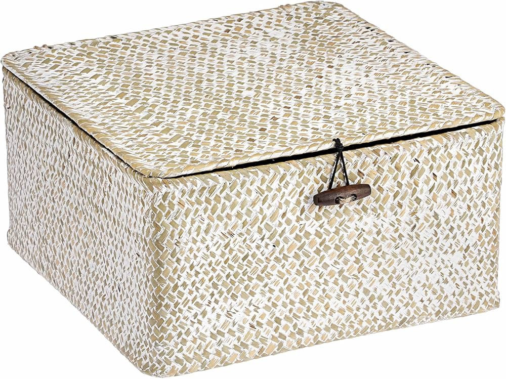 Hipiwe Wicker Shelf Basket Bin Square Handwoven Seagrass Storage Basket with Lid Home Organize Bo... | Amazon (US)