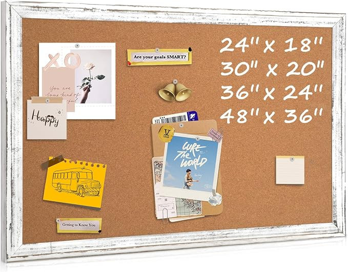 Cork Board Bulletin Board, 24" x 18" Corkboard for Wall, Rustic Wooden Frame, Decorative Hanging ... | Amazon (US)