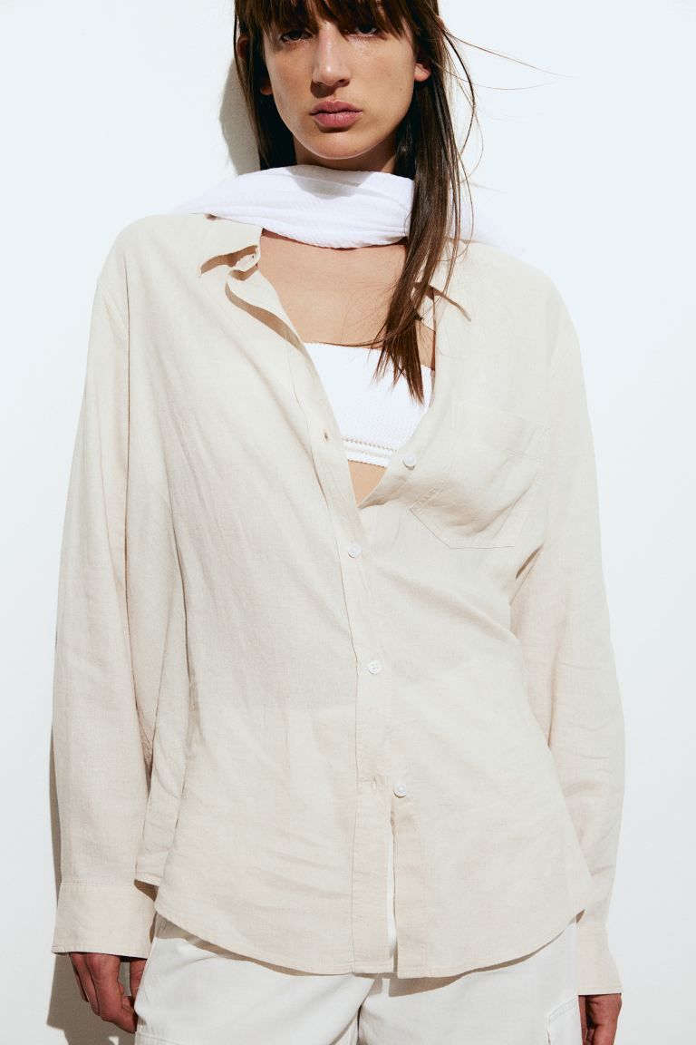 Linen-blend Shirt - Light beige - Ladies | H&M US | H&M (US + CA)