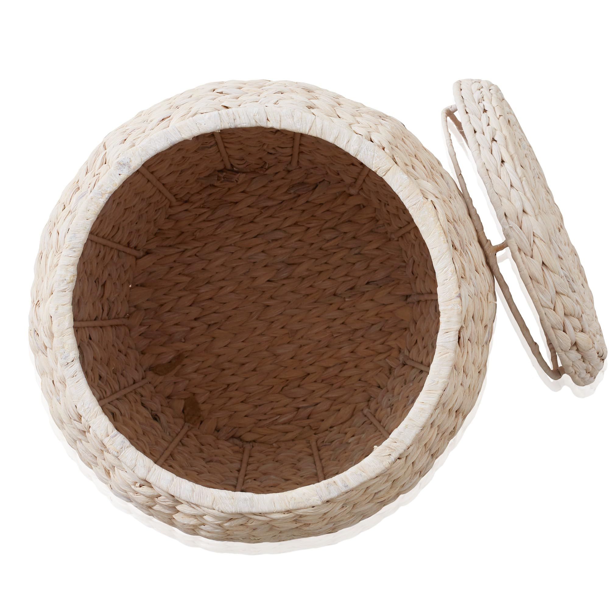 Casafield Round Storage Basket with Lid - Whitewash, Handwoven Water Hyacinth Organizer for Laund... | Amazon (US)