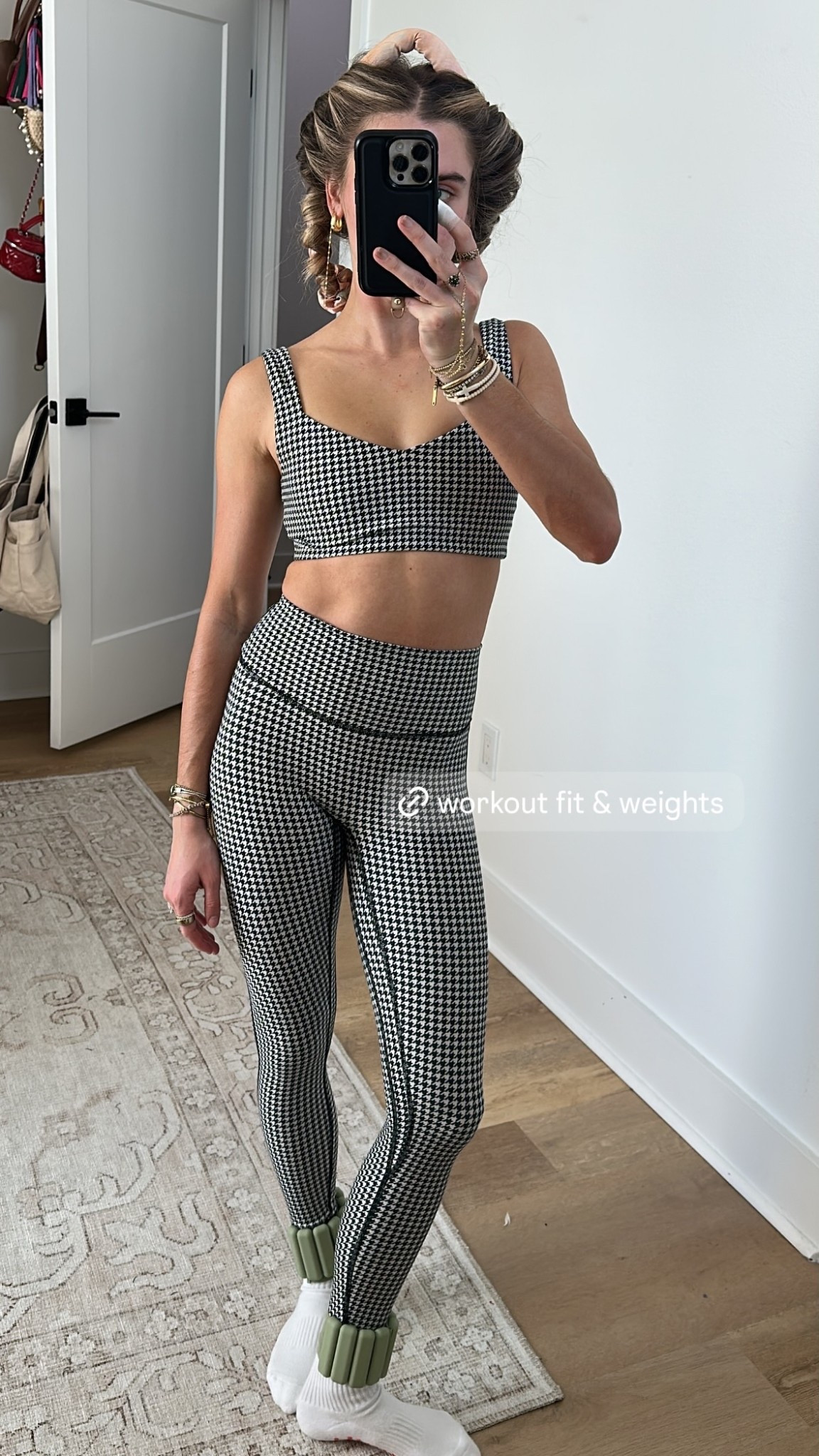 @bala @abercrombie Active by Abercrombie YPB sculptLUX Sweetheart Sports Bra size XS in black houndstooth. Active by Abercrombie YPB sculptLUX 7/8-Length Legging size XS in black houndstooth  

My workout and workout gear for my daily workout. I take pilates classes from @lexfish on Instagram she has a whole online platform and membership! Most of my pilates gear and tools are from Bala. Bala use code SLOANE15. 
#workoutgear #workoutwear #pilates #ootd #outfit #athleticwear #athleticoutfit #bikershorts #sportsbra #pilatesoutfit #athleisure #bala #pilatesworkout #pilateslovers #pilatestiktok #balabangles

#LTKActive #LTKootd #LTKfitnessgoals