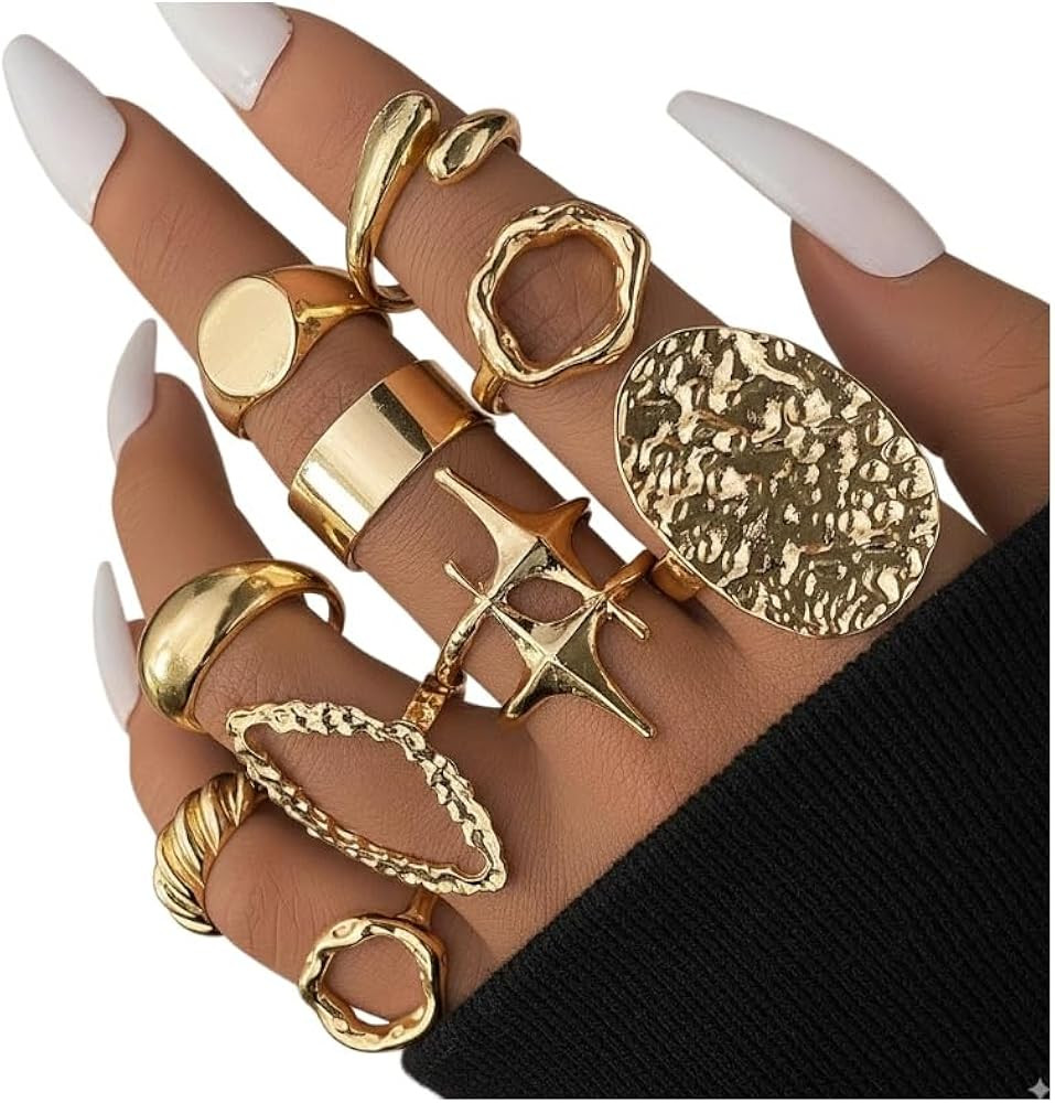 Chunky Gold Rings for Women Non Tarnish, Baroque Pearl Flower Tiger's Eye Stone Rings Adjustable ... | Amazon (US)