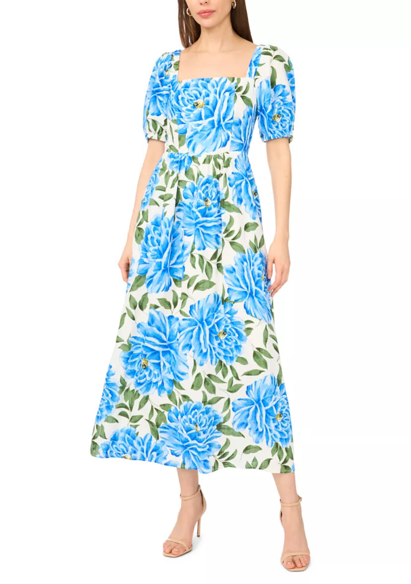 Women's Short Sleeve Floral Linen Maxi Dress | Belk