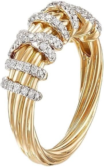 18k gold geometric line women's ring fashionable and personalized set with small diamond alloy ri... | Amazon (US)