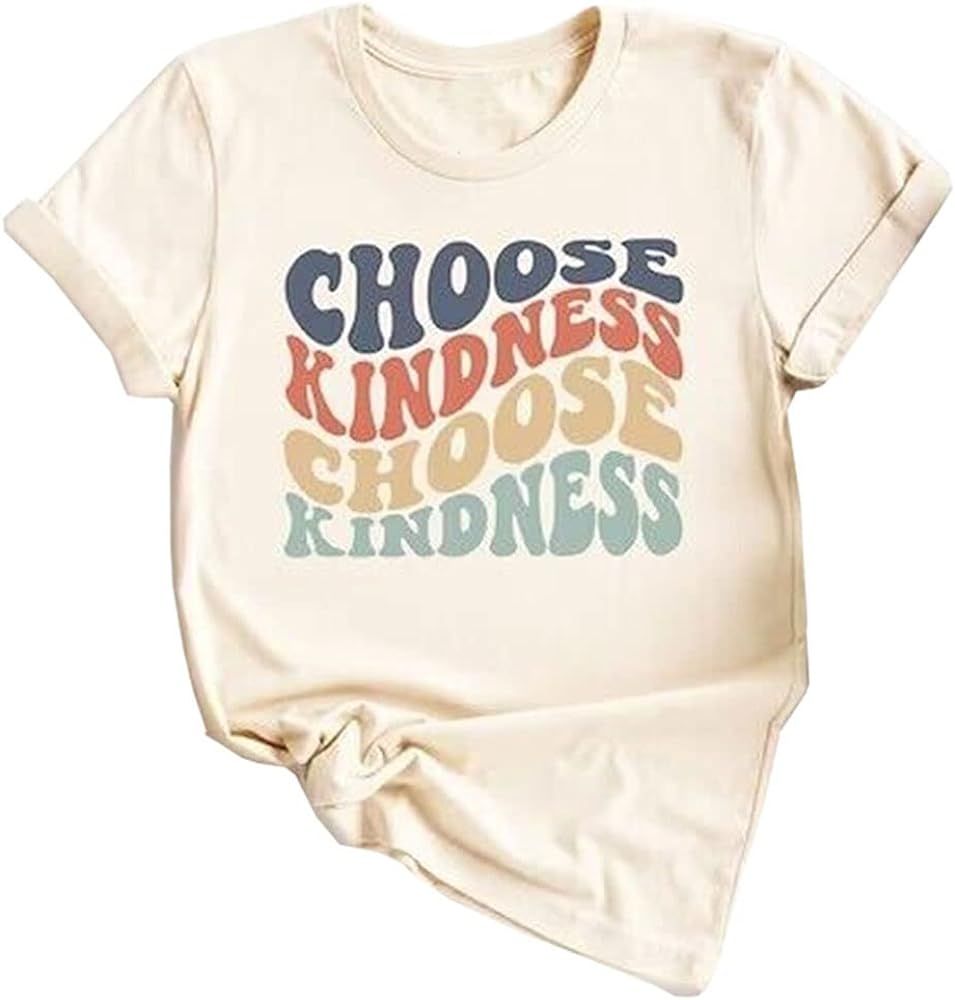 Womens Choose Kindness Graphic T-Shirt Expression Print Shirt Casual Short Sleeve Tops | Amazon (US)