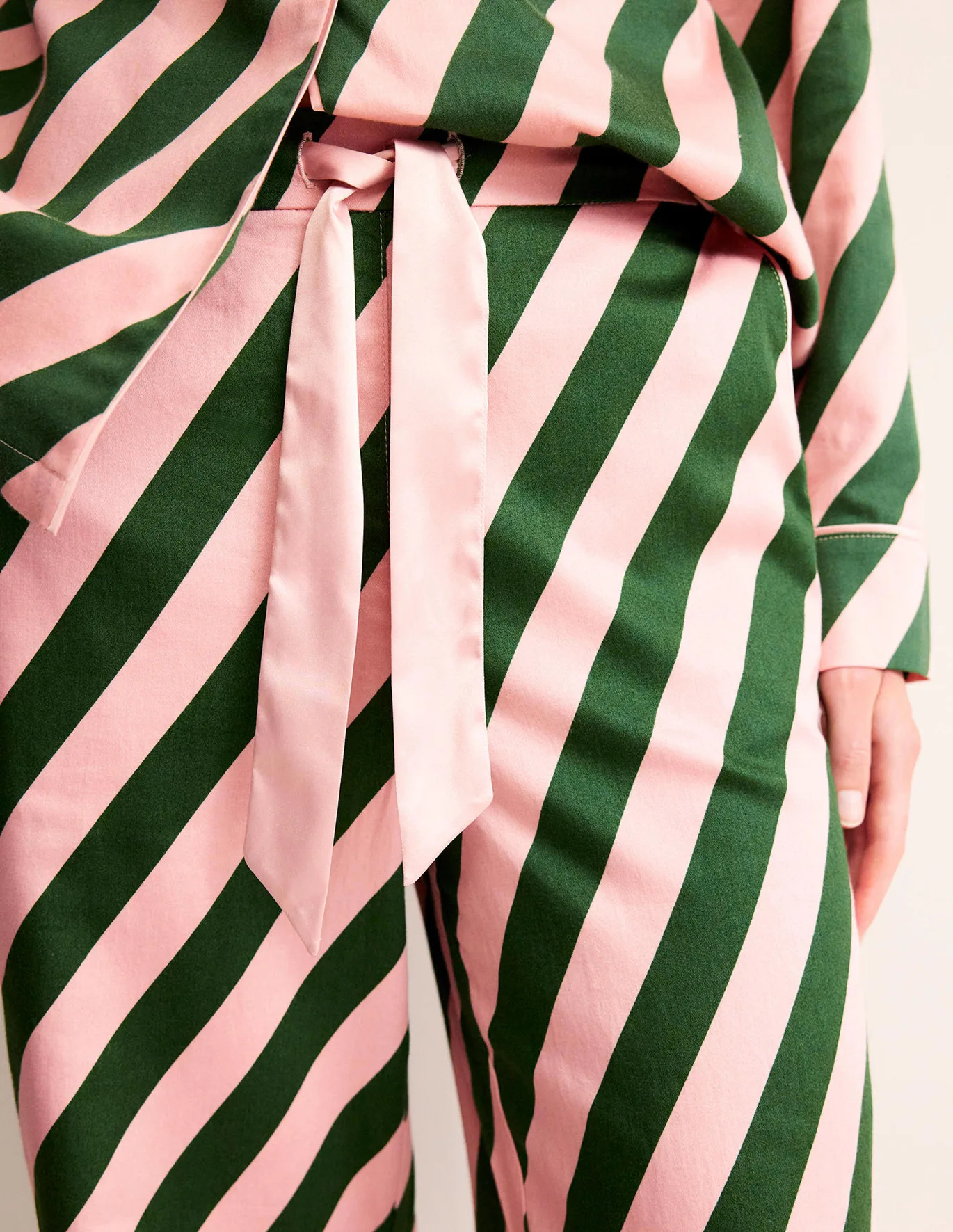 Cotton-Sateen Pyjama Bottoms - Rosette Pink and Green Stripe | Boden (US)