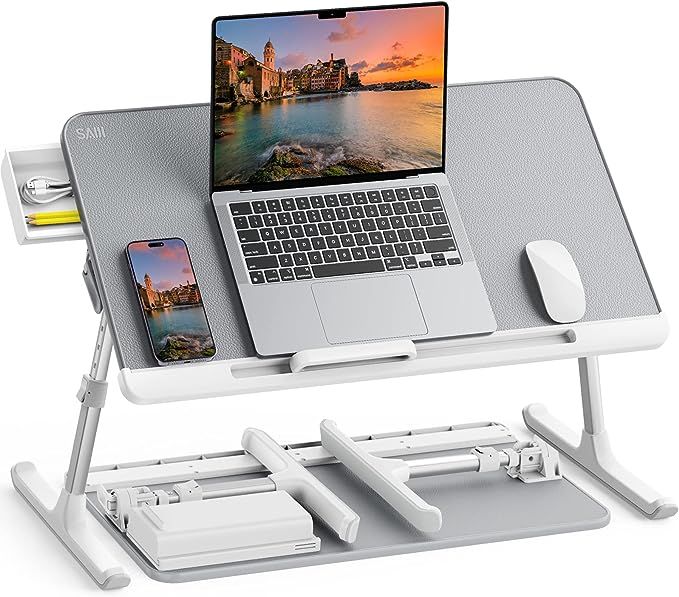 SAIJI Laptop Bed Tray Table, Adjustable PVC Leather Laptop Bed Table, Portable Standing Desk with... | Amazon (US)