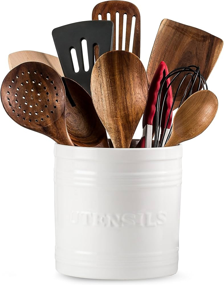 LAUCHUH Utensil Holder for Countertop Porcelain Utensil Caddy Farmhouse decor Kitchen Utensil Cro... | Amazon (US)