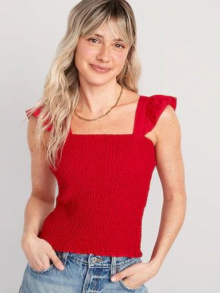 Fitted Ruffle-Trim Smocked Cropped Top for Women | Old Navy (US)